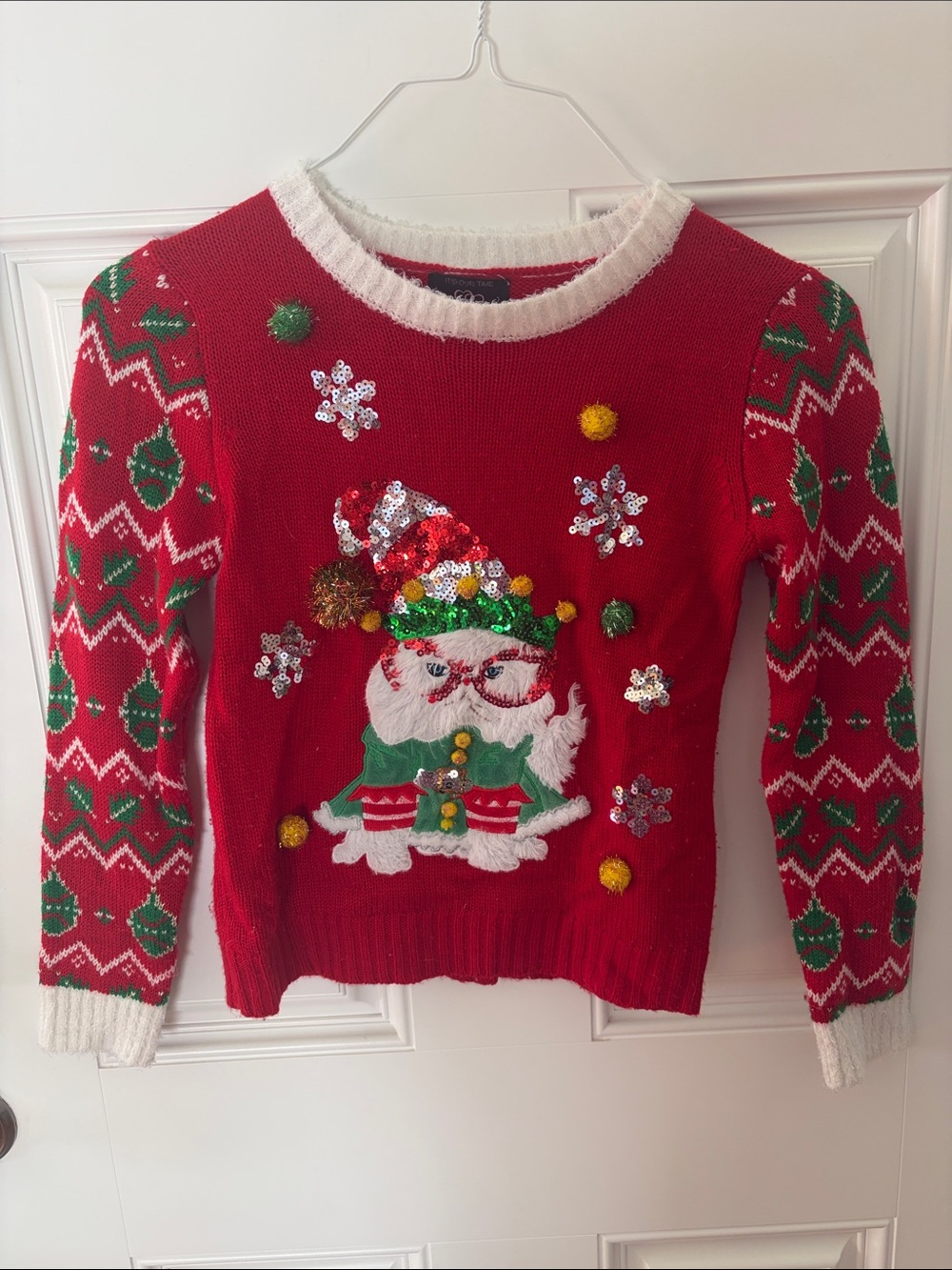 It's Our Time Red and Green Santa Sequin Crewneck Sweater